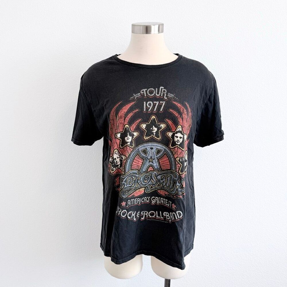 Aerosmith Black Graphic Band Tee Shirt Rock Music medium Distressed